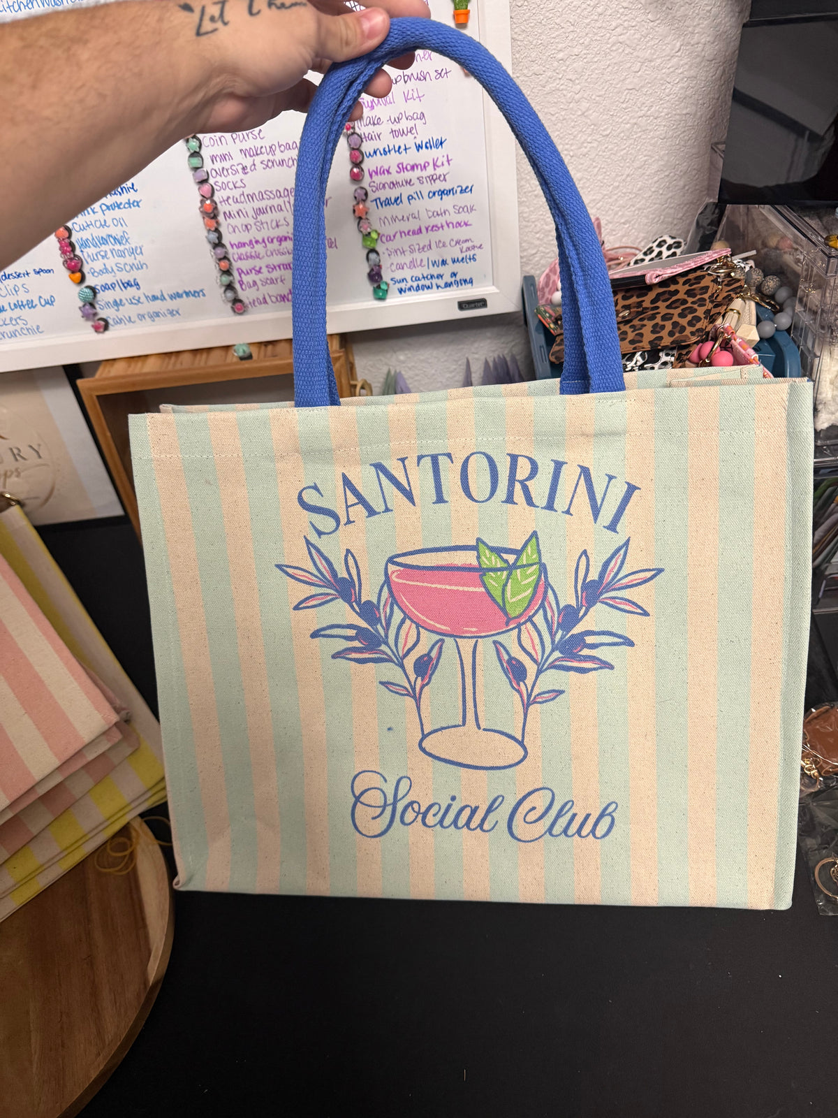 Blue canvas cocktail tote bag